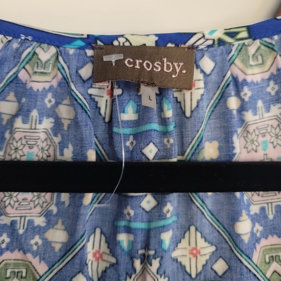 *NWOT* Crosby By Mollie Burch Blue Tribal Print Peasant Blouse, Sz L - Picture 2 of 4